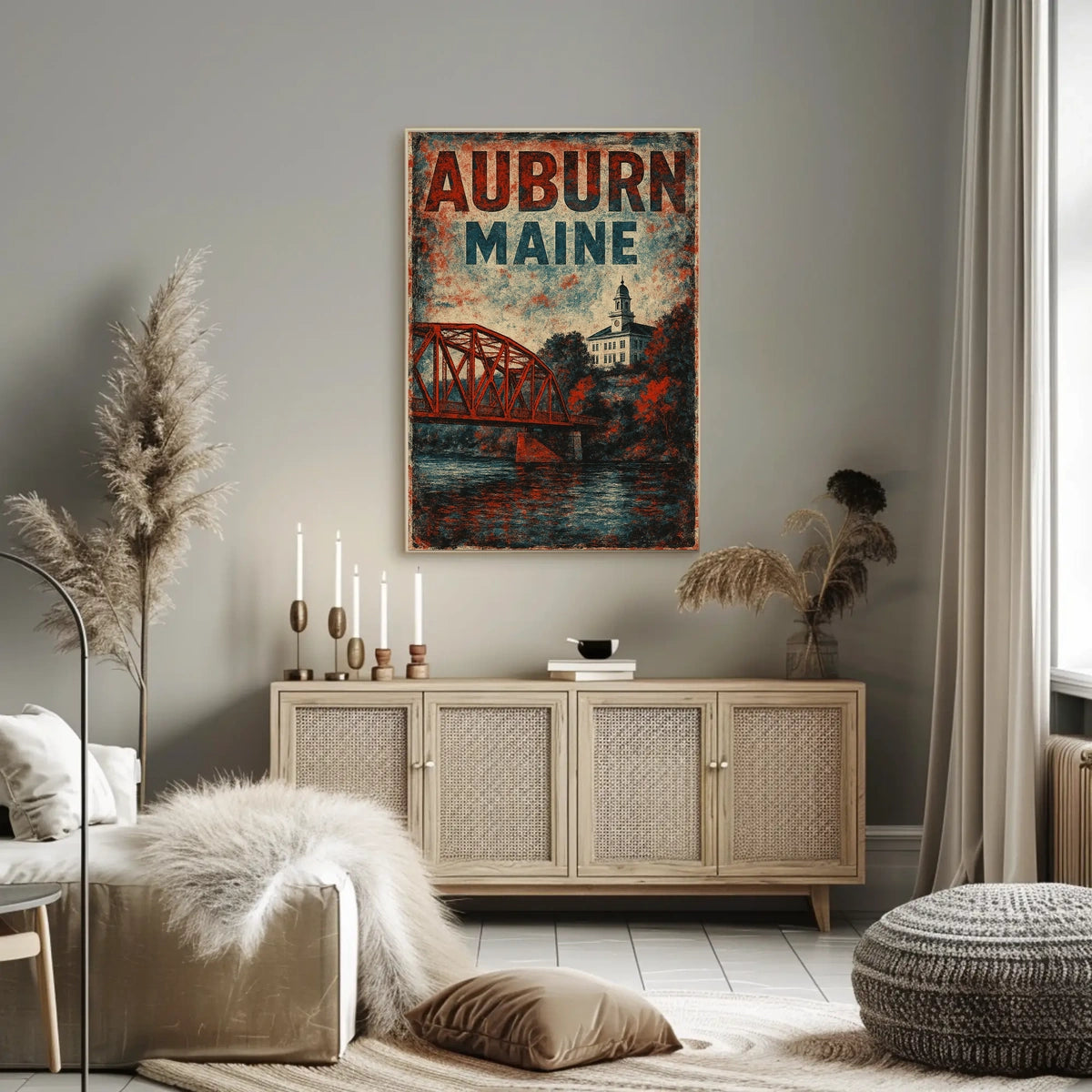 Auburn Maine Cityscape Realism Wanderlust Poster