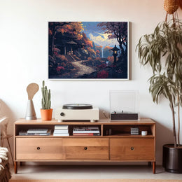 Serene Japanese Autumn Pixel Art Poster