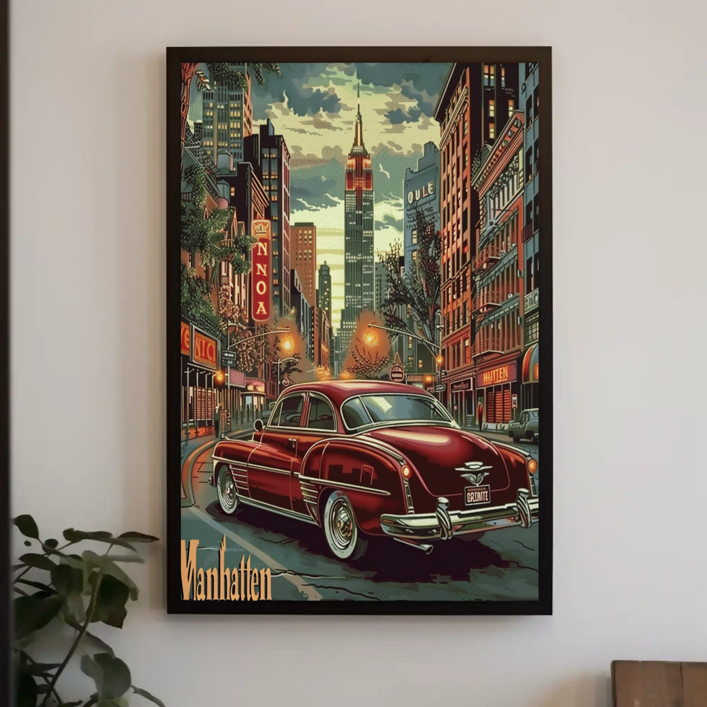 Manhattan Empire Lights and Cars Travel Poster