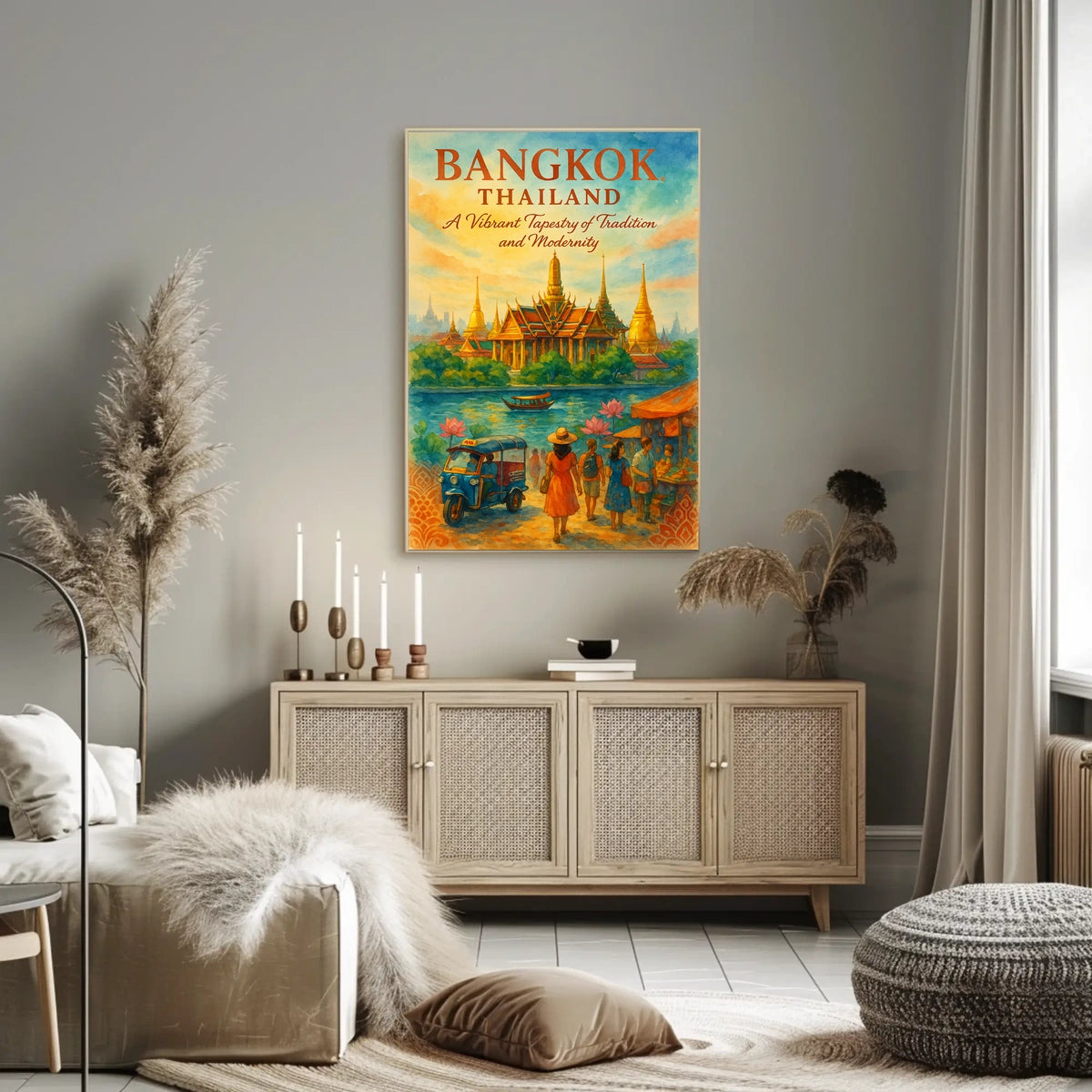 Bangkok Temple Adventure: Vibrant Travel Art Poster