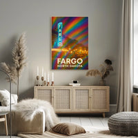 Fargo North Dakota Vibrant Cityscape Digital Painting Impressionism Urban Travel Poster