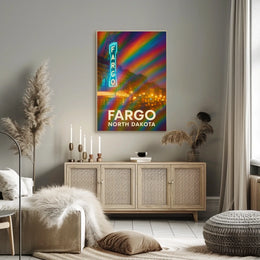 Fargo North Dakota Vibrant Cityscape Digital Painting Impressionism Urban Travel Poster