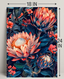 Vibrant Protea Flower Botanical Art Print - Artistic Poster