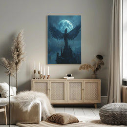 Ethereal Gothic Cityscape with Winged Silhouette Fantasy Poster