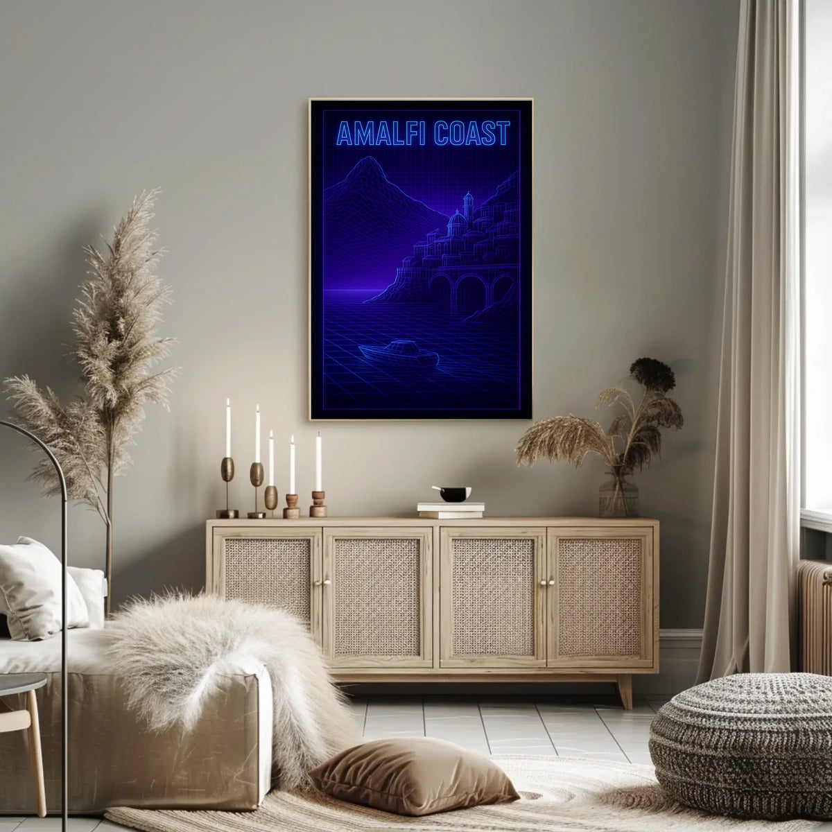 Amalfi Coast Futuristic Design Poster Wall Art For Decor