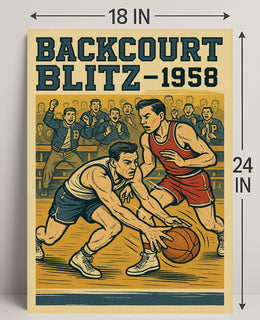 Backcourt Blitz 1958 Vintage Sports Poster