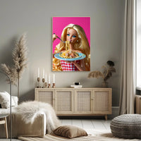 Doll Dining Delight: Quirky Fun Pop Culture Poster PosterGoat