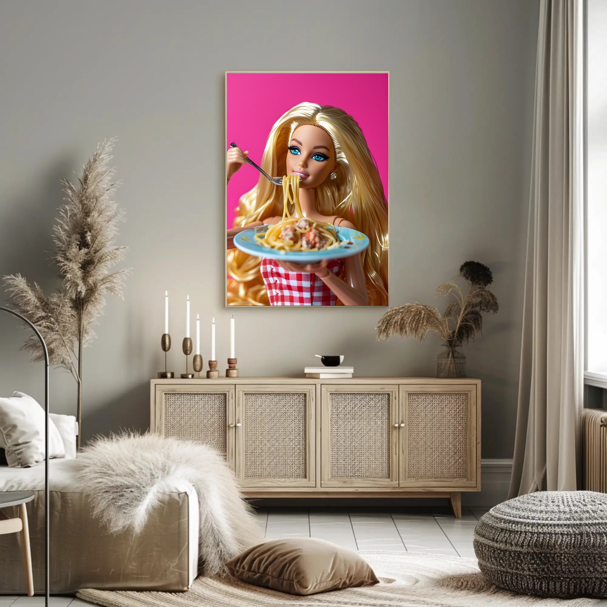 Doll Dining Delight: Quirky Fun Pop Culture Poster PosterGoat