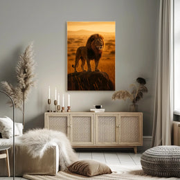 Majestic Lion in Golden Savannah Animal Poster