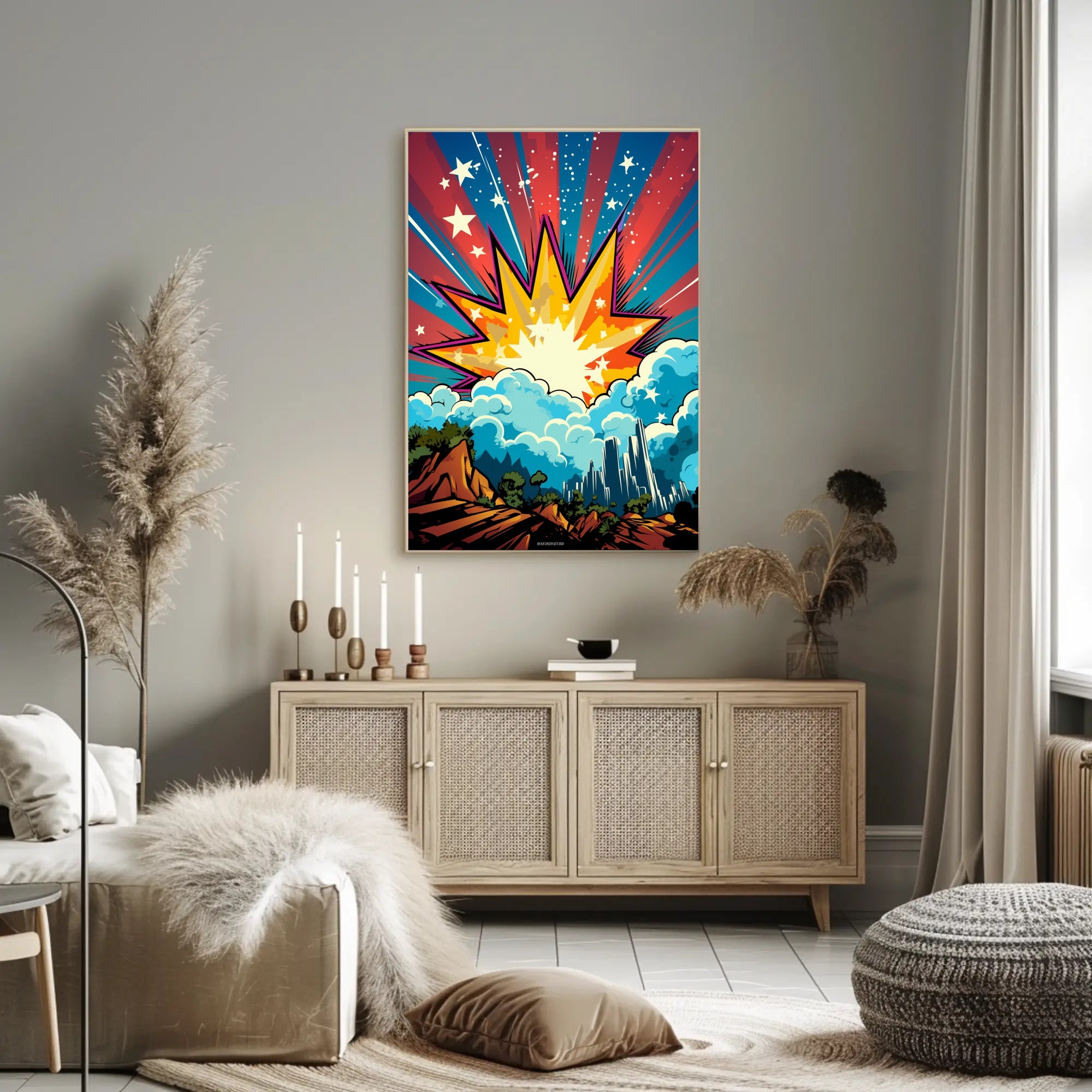 Cosmic Explosion Over Cityscape Poster