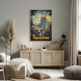 Barcelona's La Sagrada Familia Vintage Travel Poster