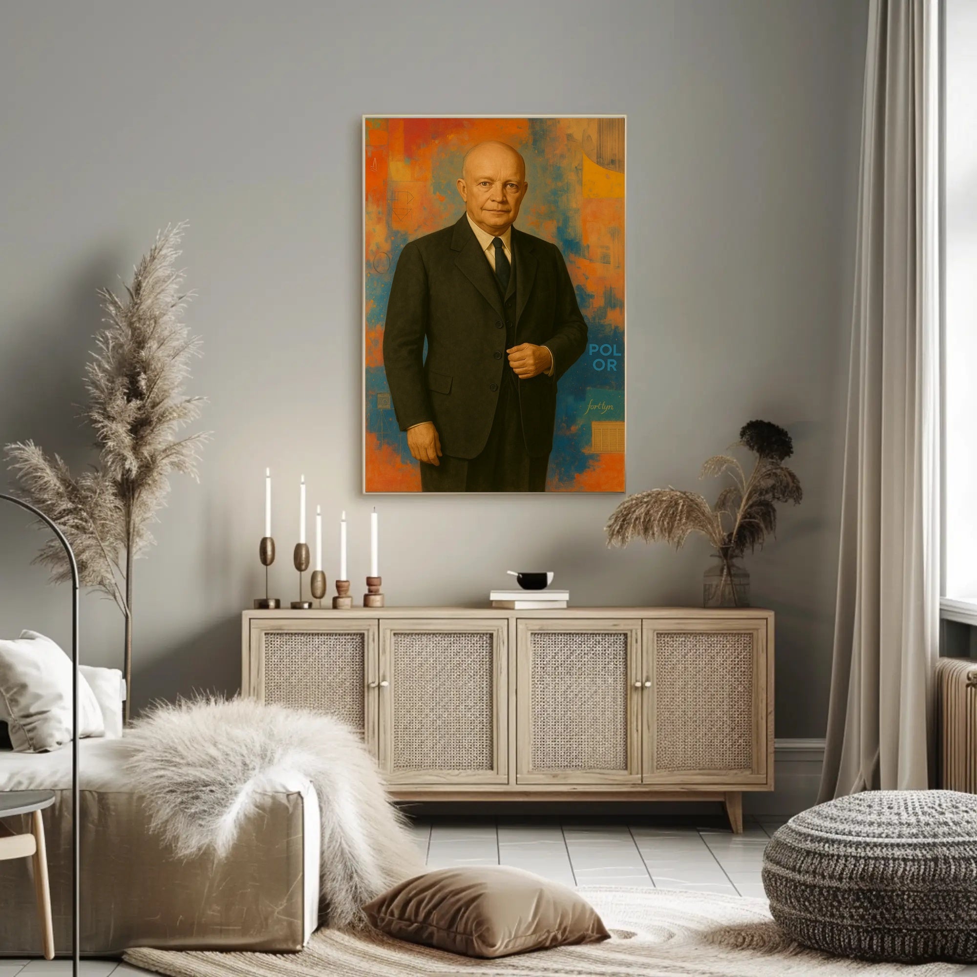 Confident Man in Suit: Abstract Artistic or Pop Culture Poster