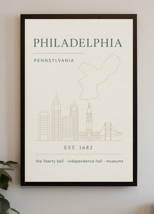 Philadelphia Iconic Landmarks Styled Cultural Heritage Poster