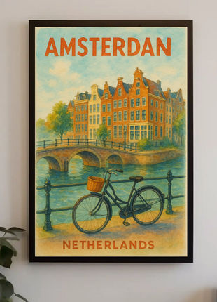 Amsterdam Netherlands Bike Canal Charm Travel Poster