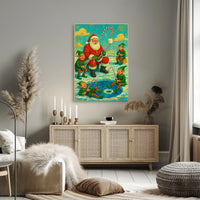 Festive Santa and Elves Vintage Christmas Artistic Poster