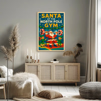 Santa Claus Lifting Weights Vintage Christmas Pop Culture Poster
