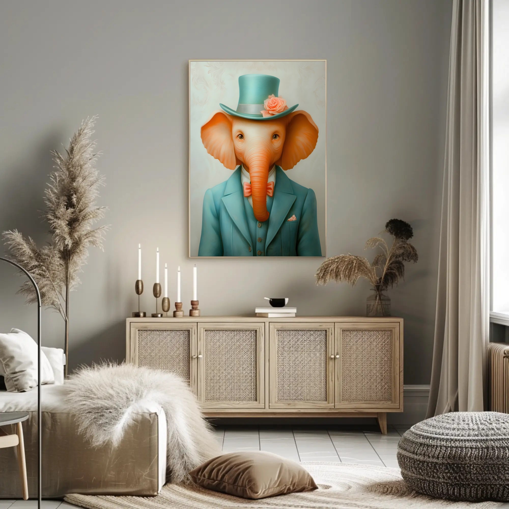Dapper Elephant Whimsical Poster Art Print