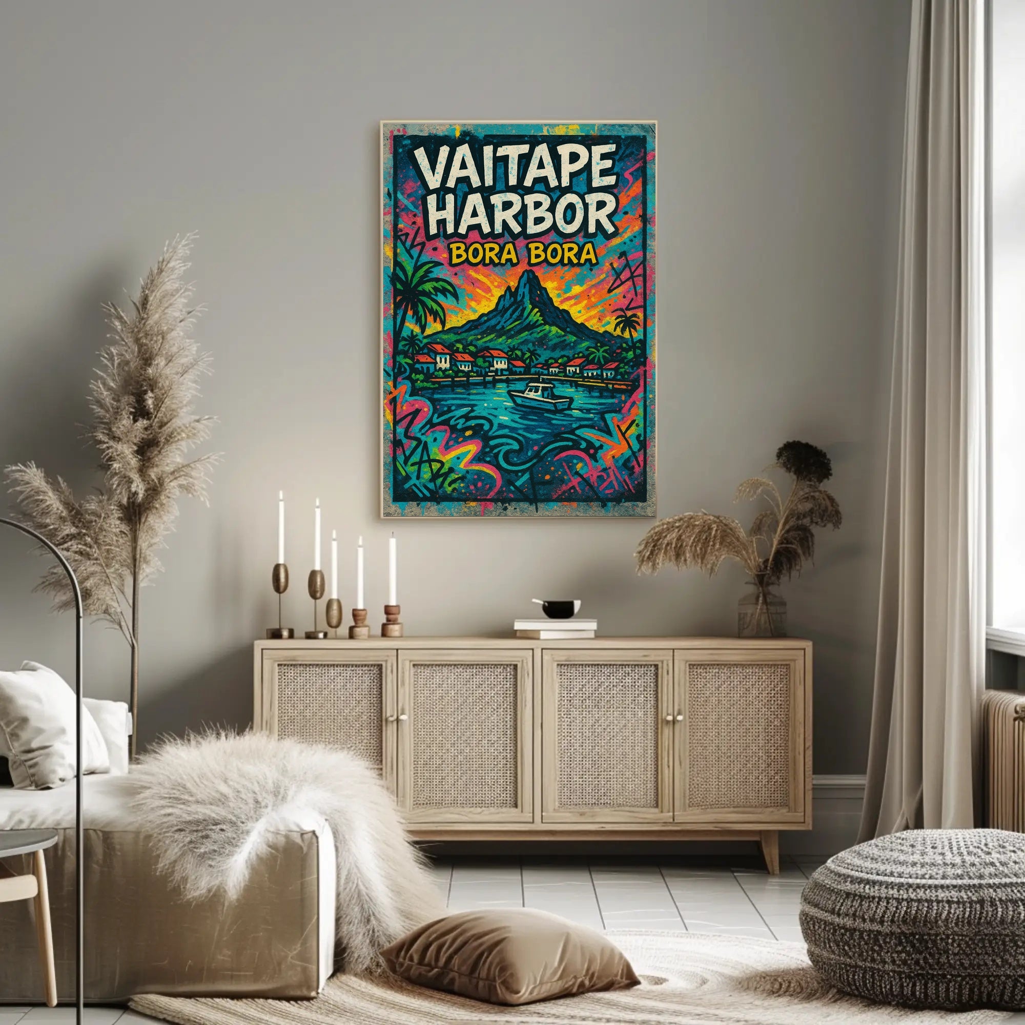 Vibrant Bora Bora Vaitape Harbor Travel Poster PosterGoat