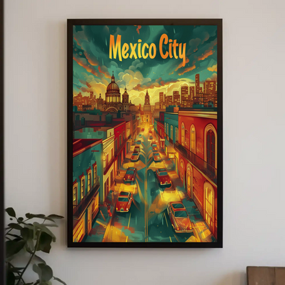 Mexico City Sunset Modern Skyline Travel Poster