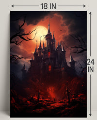 Haunted Castle Under Blood Moon Poster PosterGoat