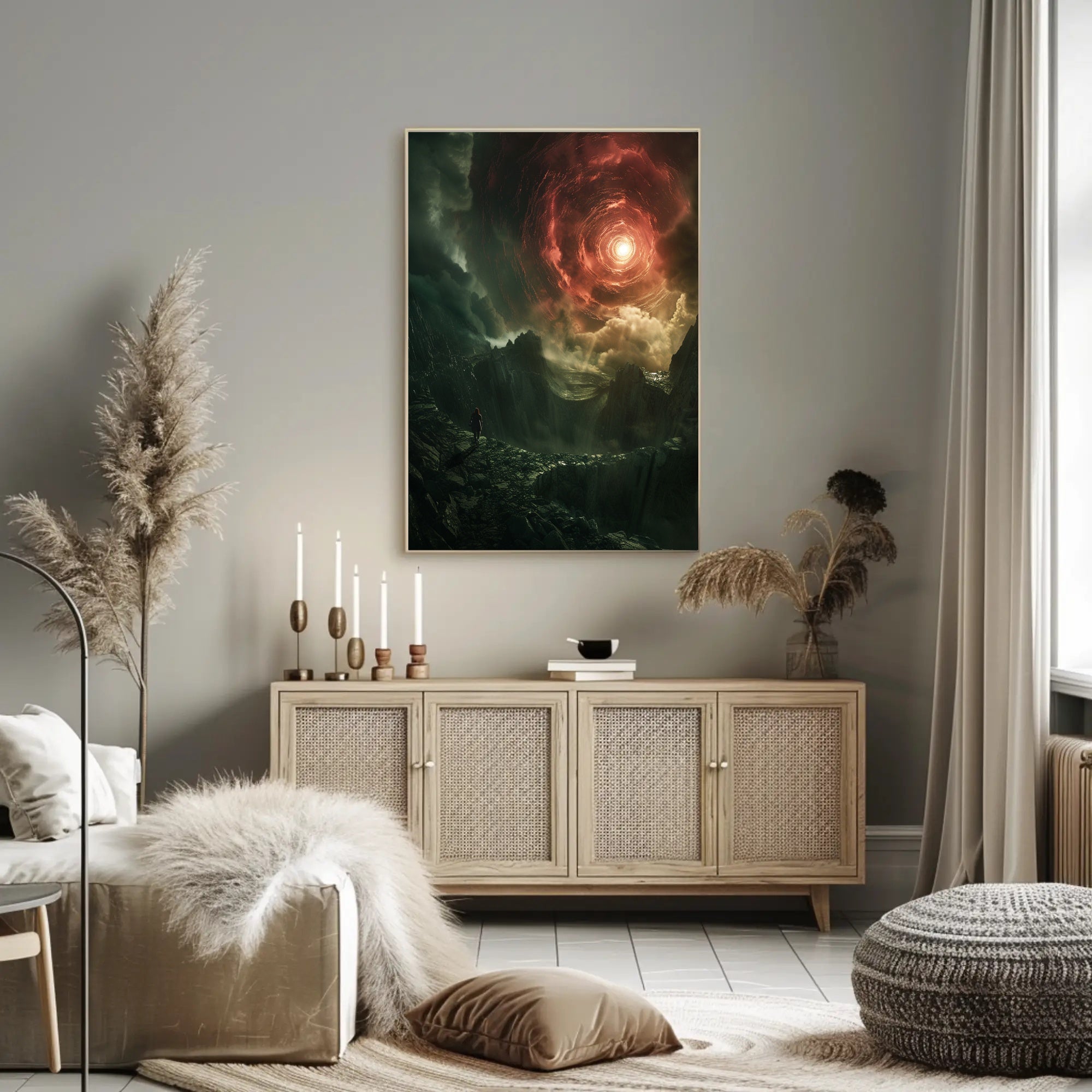 Surreal Landscape with Fiery Sky Fantasy or Mythology Poster PosterGoat