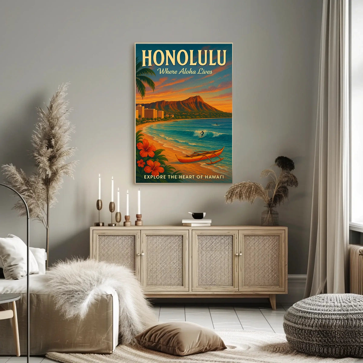 Honolulu Vintage Travel Poster Aloha Adventure Awaits
