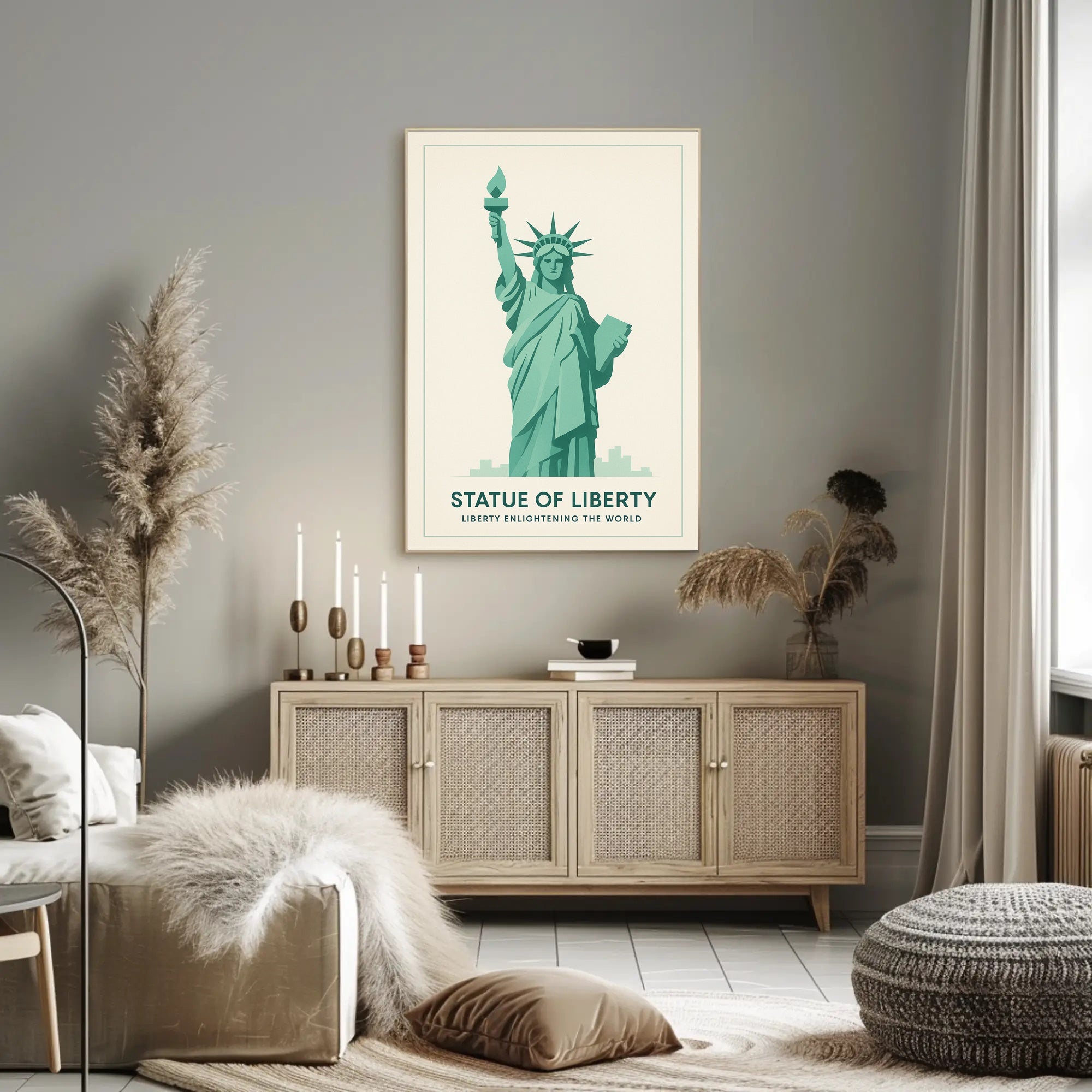 Statue of Liberty Teal Minimalist Artistic Poster PosterGoat
