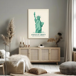 Statue of Liberty Teal Minimalist Artistic Poster PosterGoat