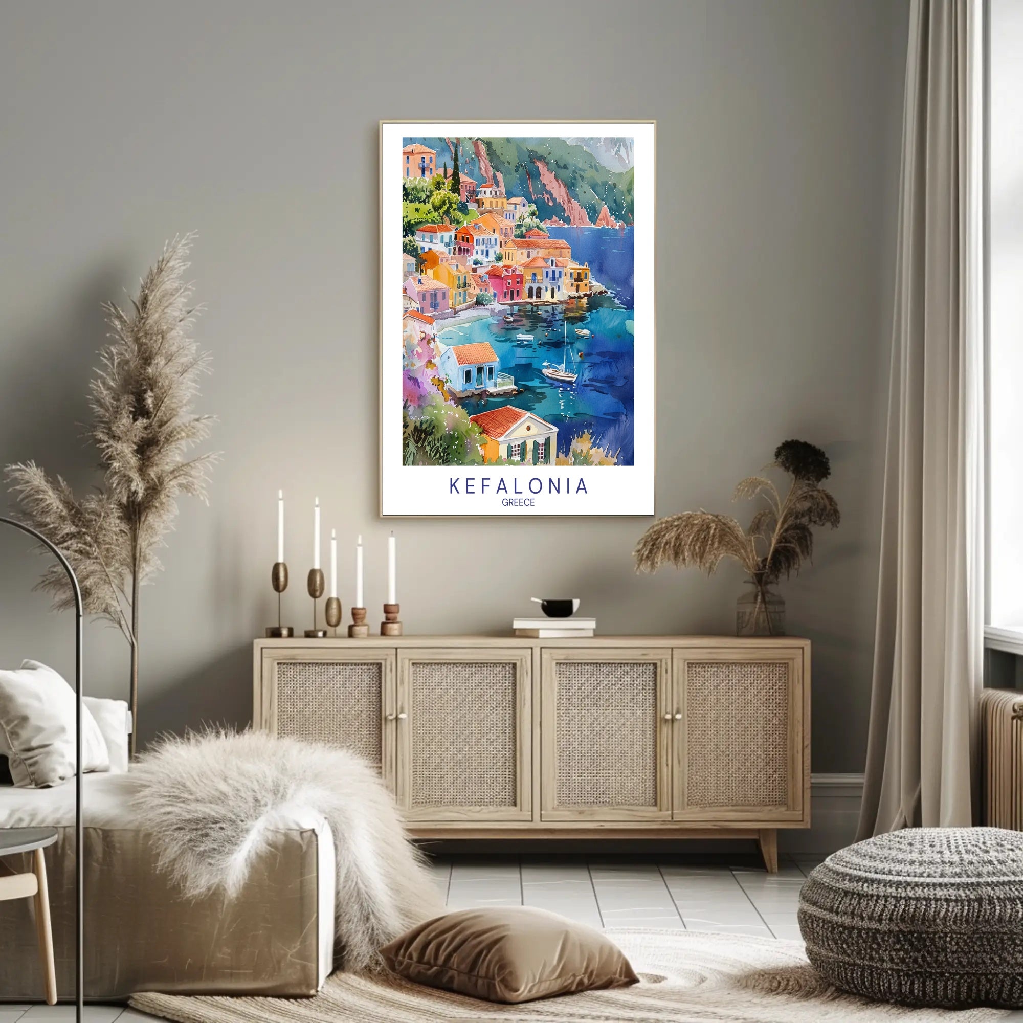 Kefalonia Coastal Village Travel Poster PosterGoat