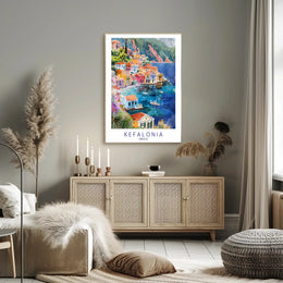 Kefalonia Coastal Village Travel Poster PosterGoat