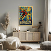 Reindeer Speed Skating Fantasy Art Poster