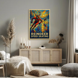 Reindeer Speed Skating Fantasy Art Poster
