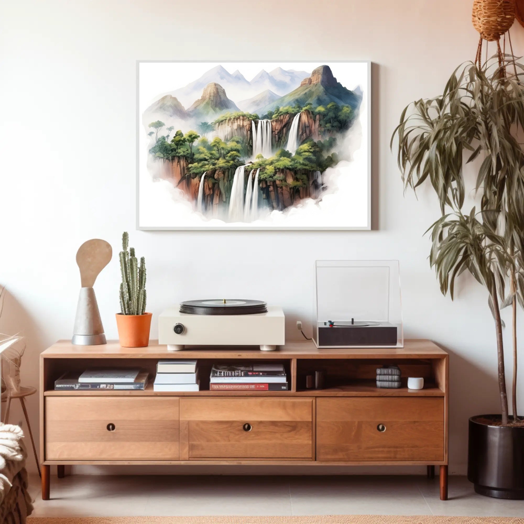 Majestic Waterfalls and Mountains Poster