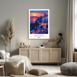 Santorini Sunset Romance Scenic Travel Poster