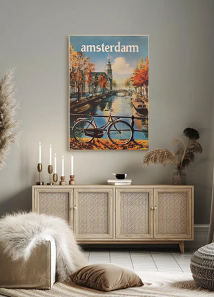 Autumn Amsterdam Canal Vintage Travel Poster