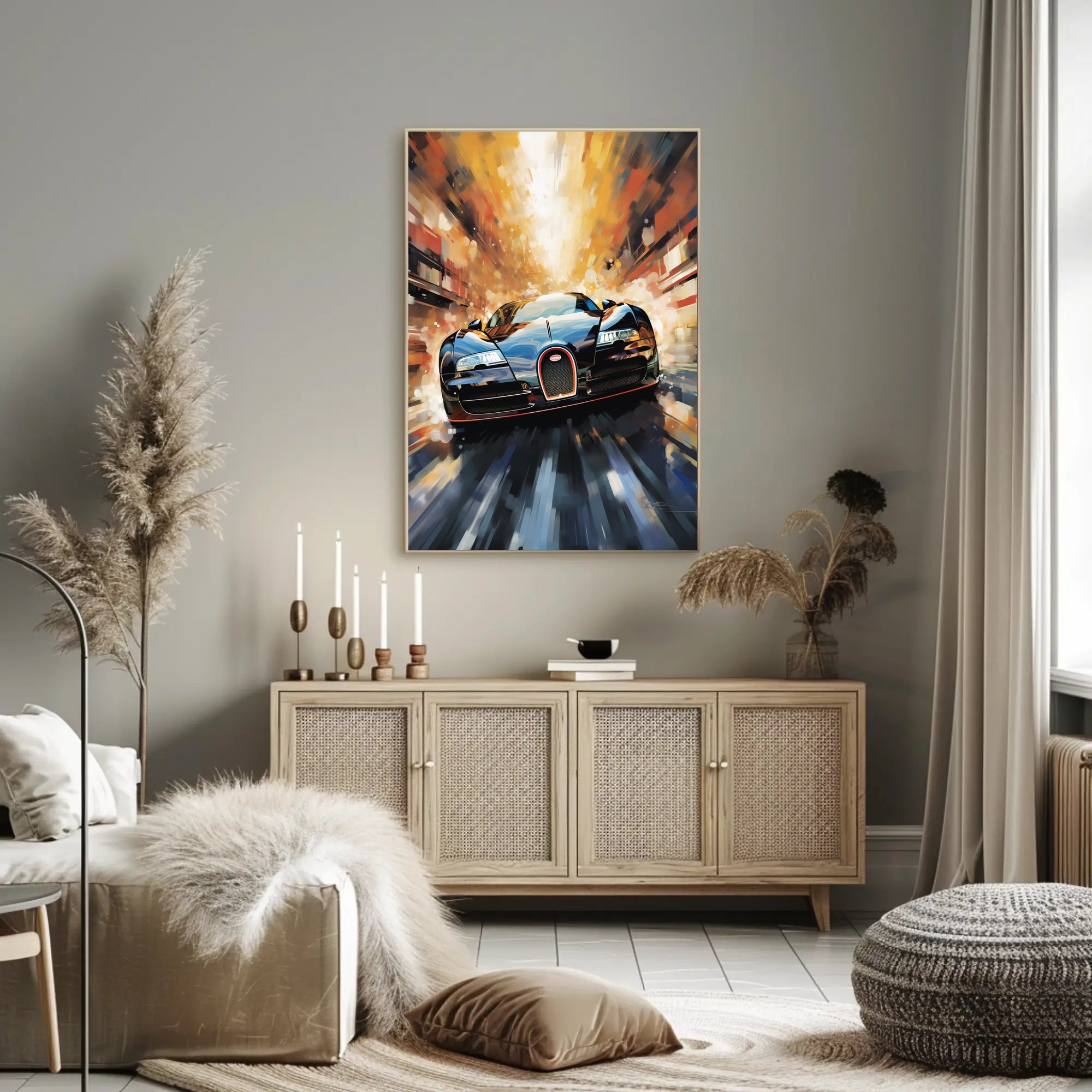 High-Speed Car in Urban Environment Futuristic Sci-Fi Poster