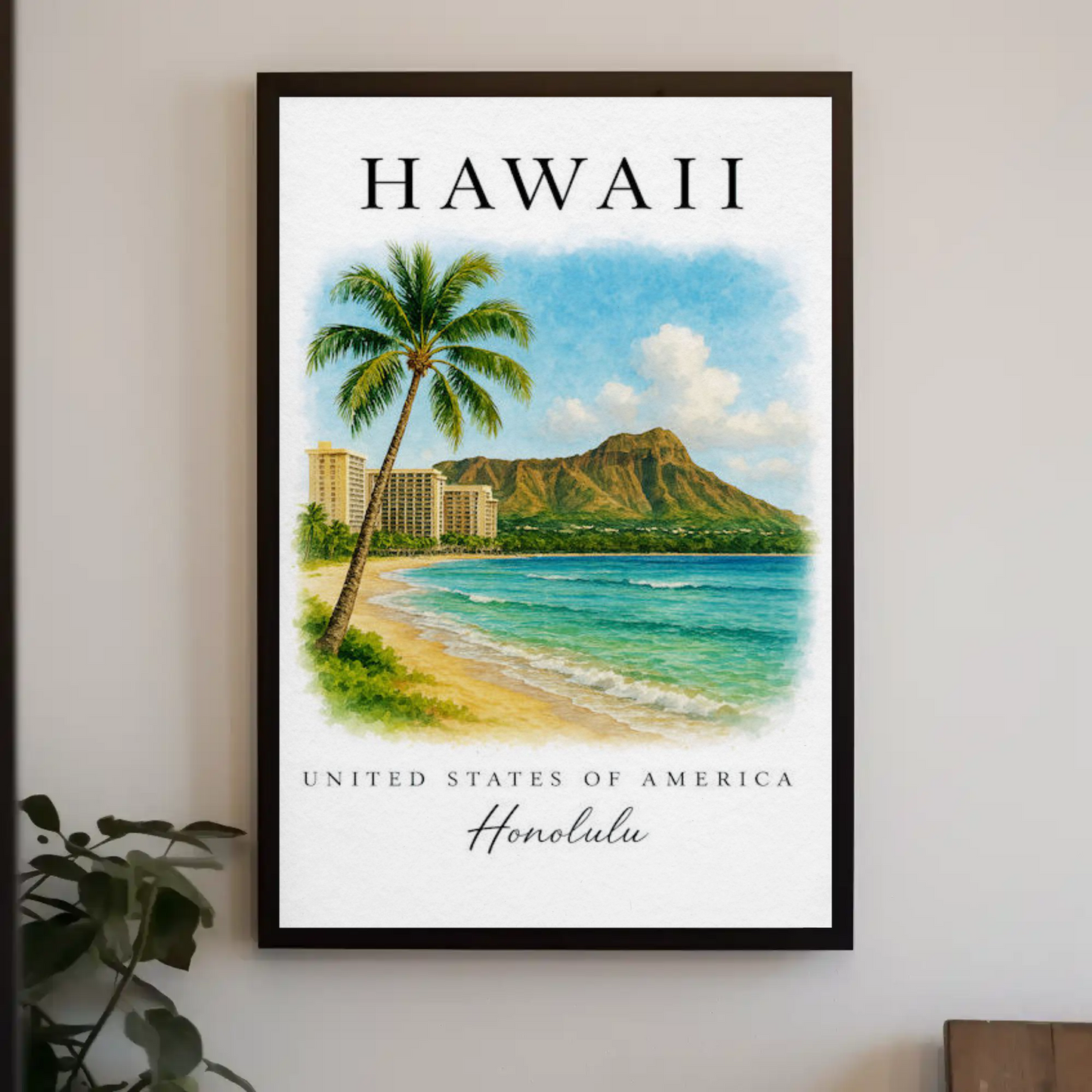 Honolulu Hawaii Diamond Head Beach Scene Poster