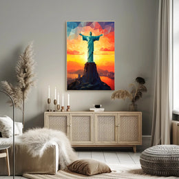 Christ The Redeemer At Sunset Poster