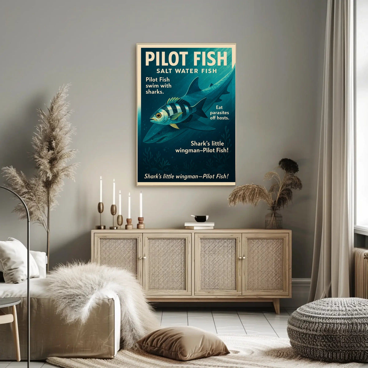 Pilot Fish and Shark Symbiosis Educational Poster