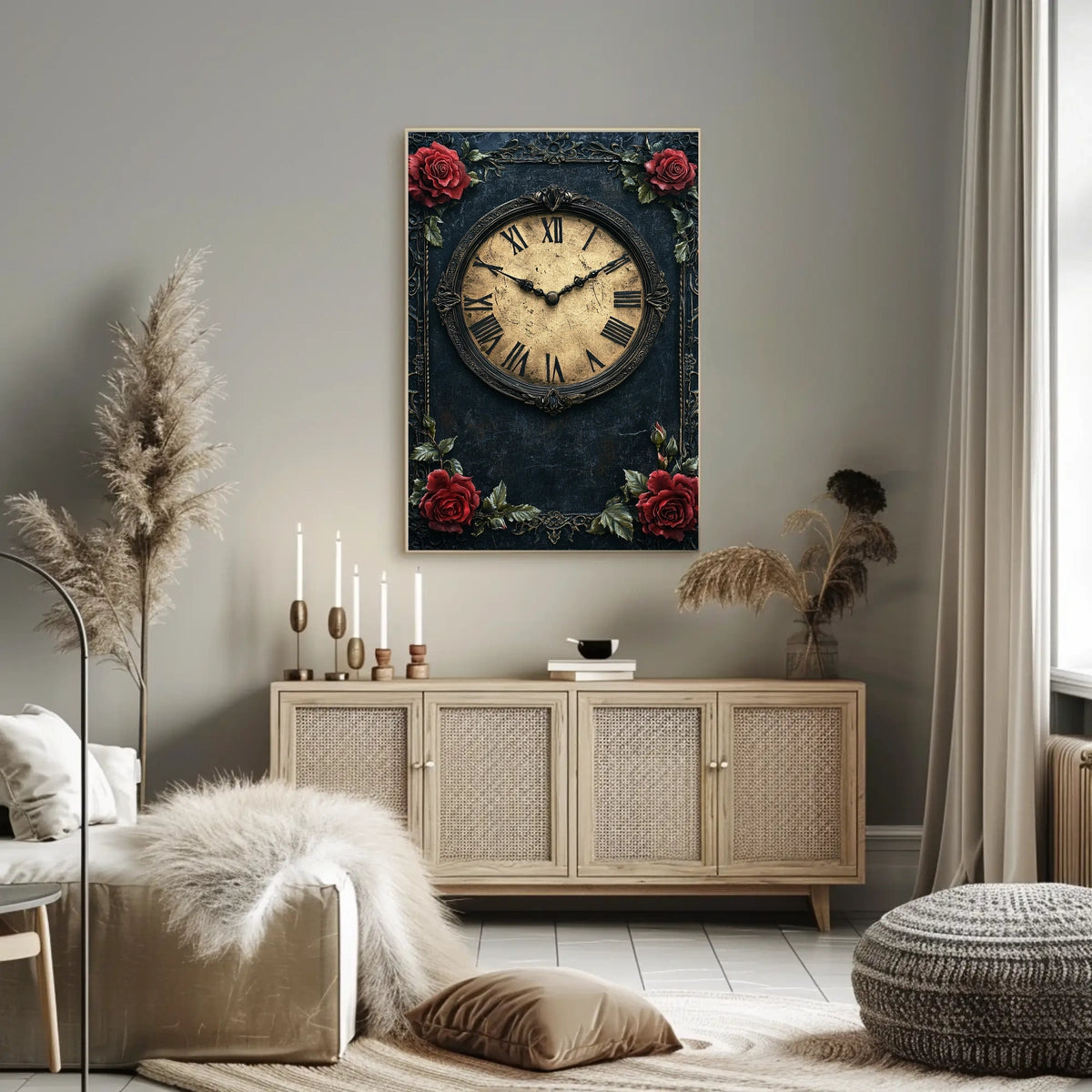 Vintage Clock and Roses Victorian Elegance Artistic Poster