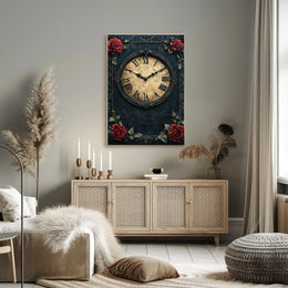 Vintage Clock and Roses Victorian Elegance Artistic Poster