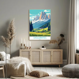 Dolomite Peaks Italy: Vintage Travel Art Poster