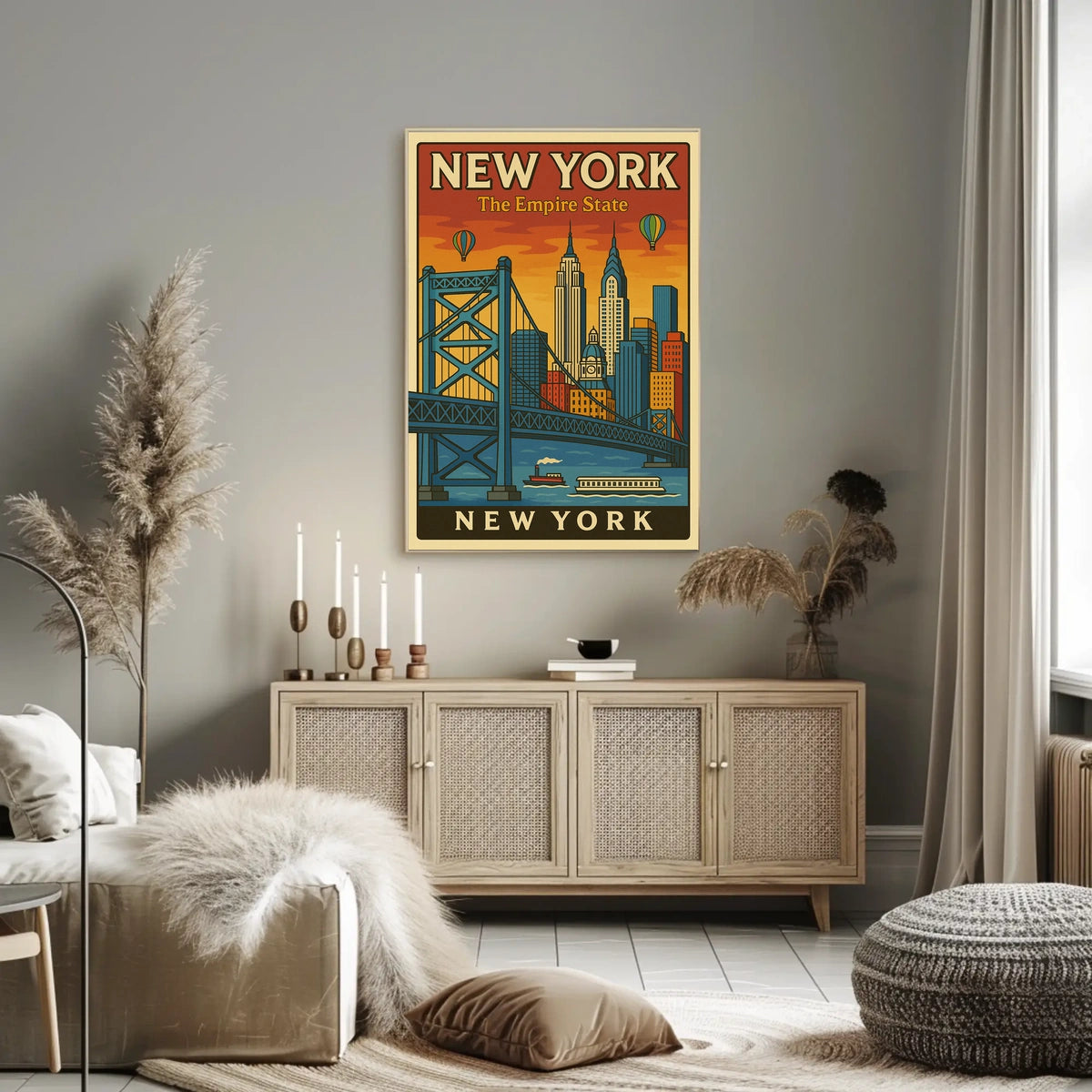 New York City Poster Retro Cityscape Travel Wall Art