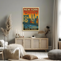 New York City Poster Retro Cityscape Travel Wall Art