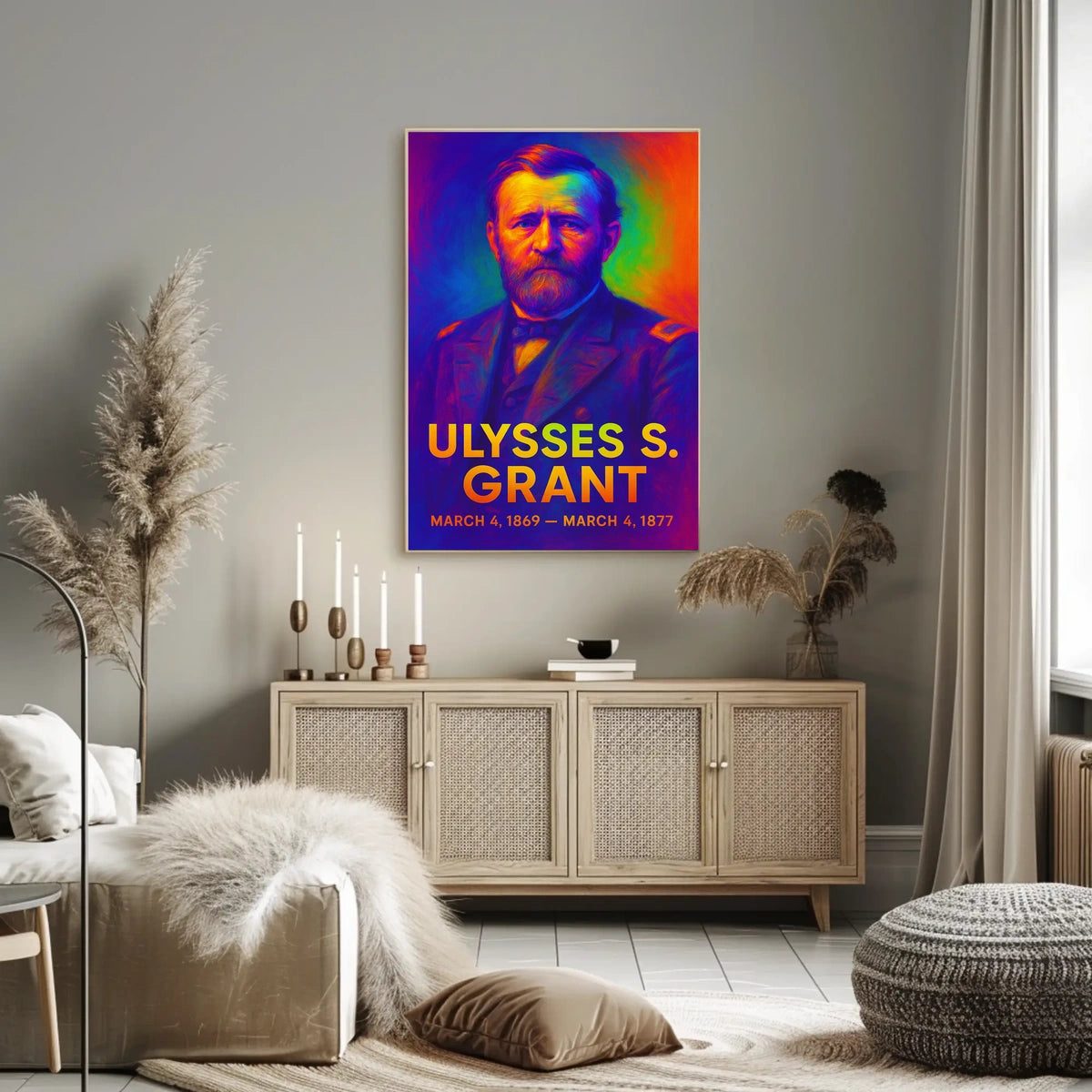 Ulysses S. Grant 18th President of the United States Neon Gradient Overlay Poster