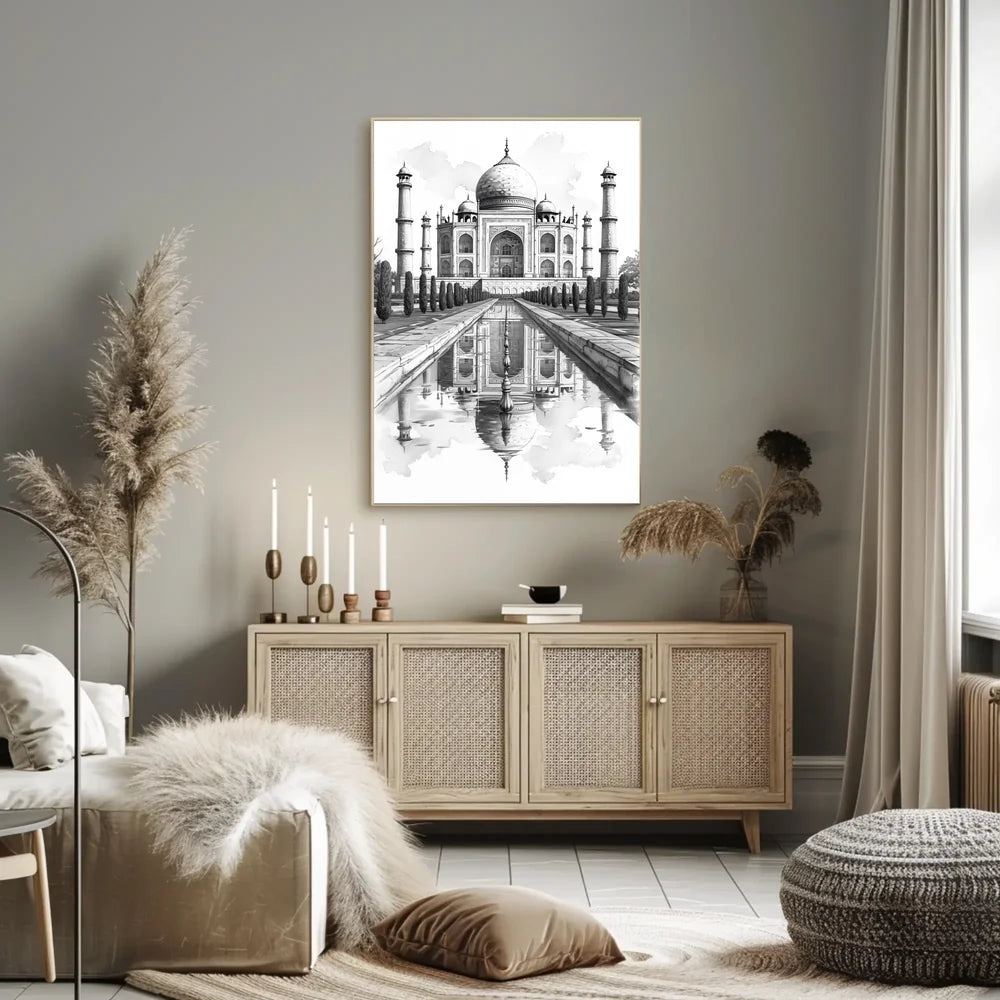 Taj Mahal Black and White Sketch Poster Art