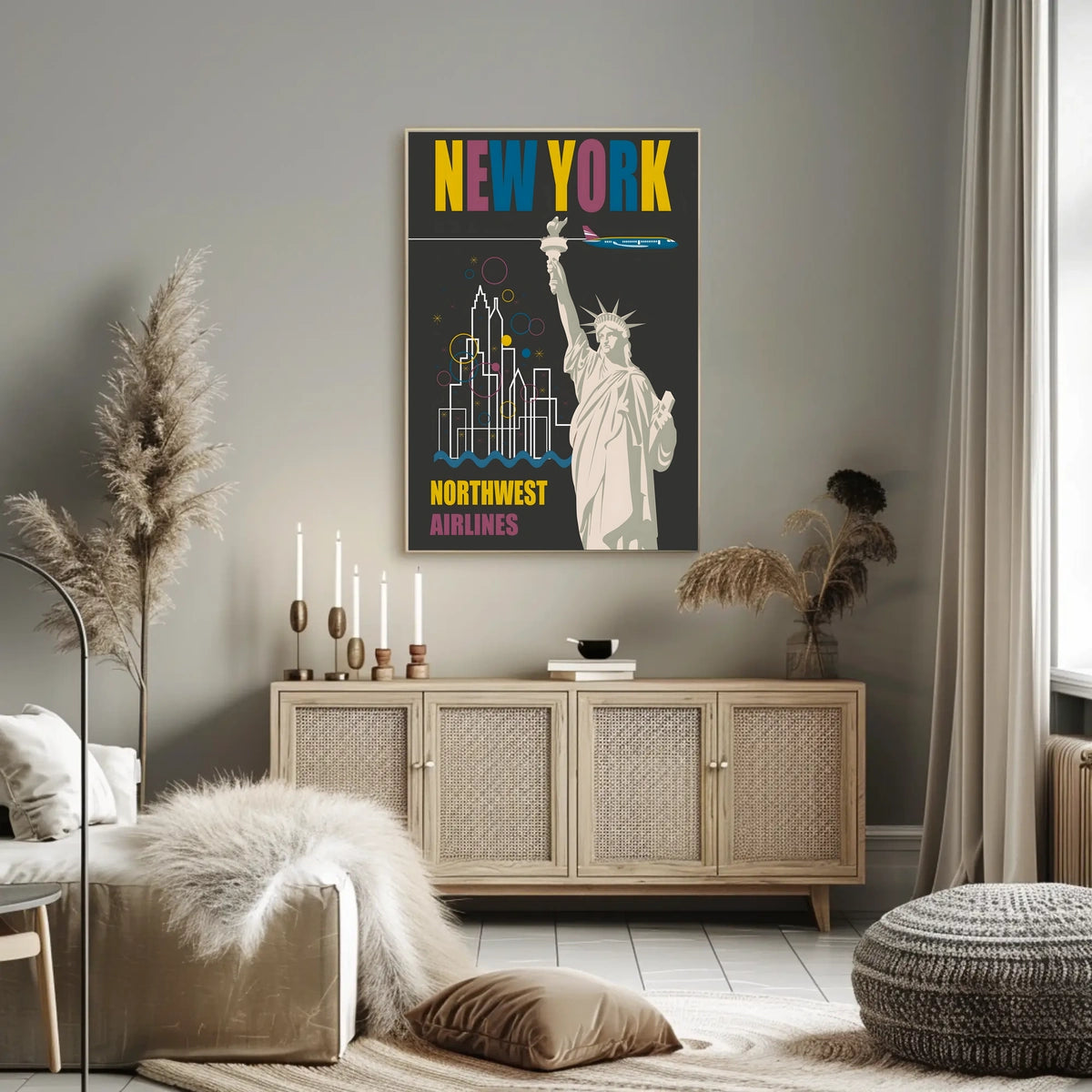 New York Travel Dreams Poster Retro City Skyline Wall Art