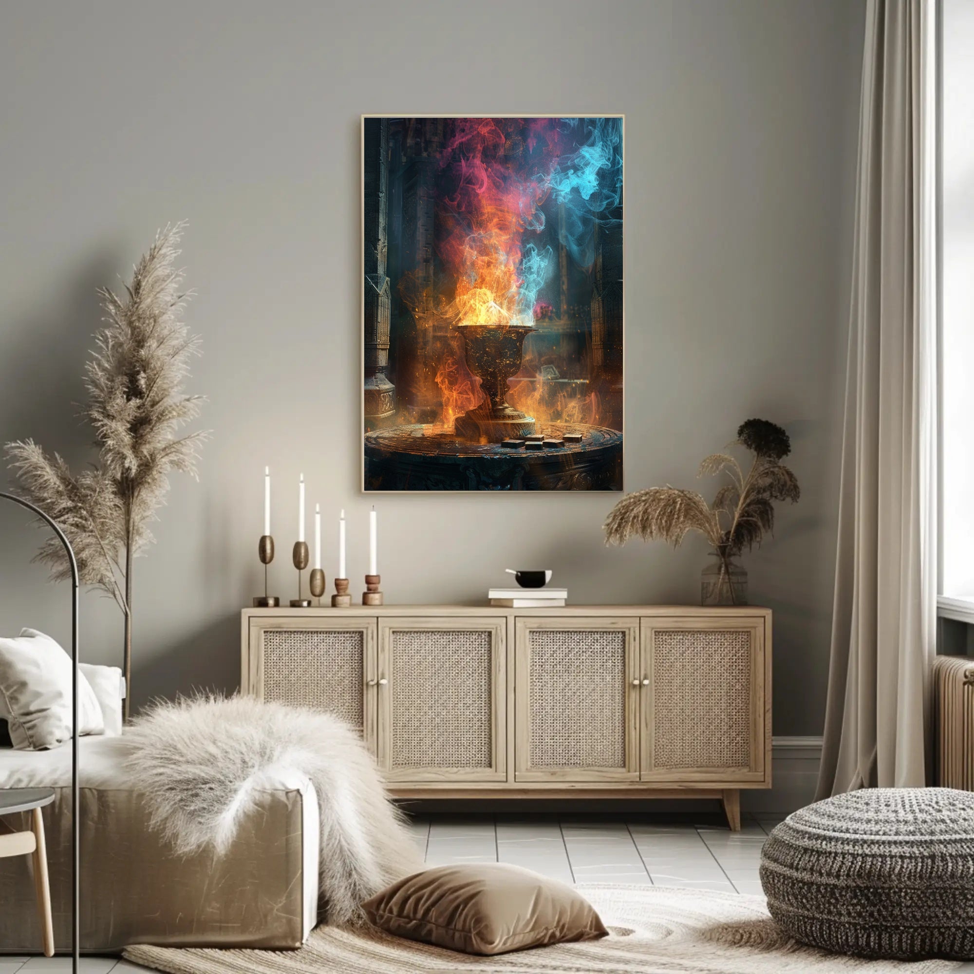 Mystical Chalice with Swirling Flames Fantasy Poster PosterGoat