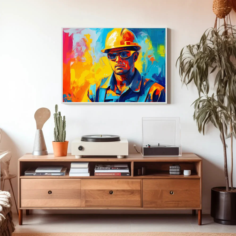 Dynamic Construction Worker Abstract Art Poster