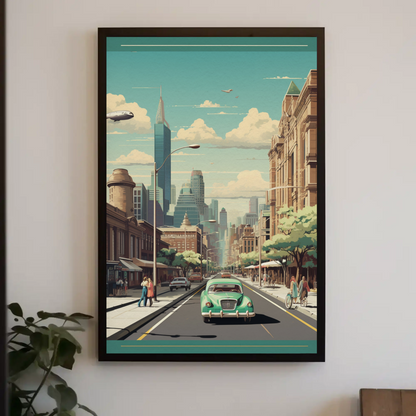 Modern Metropolis City Street Vintage Style Travel Poster